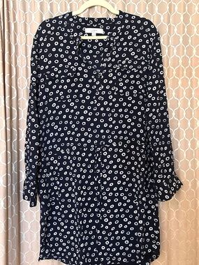 LOFT Navy Dress with White Dot Pattern